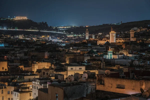 Night cityscape of Fez medina (Fes el-Bali), Unesco World Heritage Site, Morocco