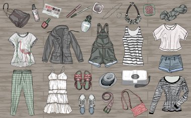 kadın ilkbahar ve yaz moda koleksiyonu giysi ve acces