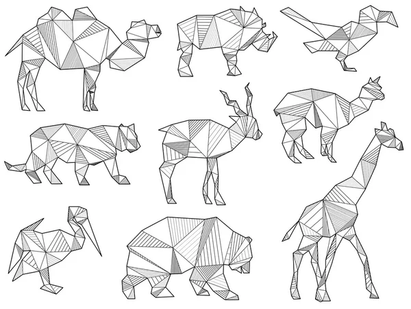 Vector conjunto de origami animales salvajes siluetas — Archivo Imágenes Vectoriales