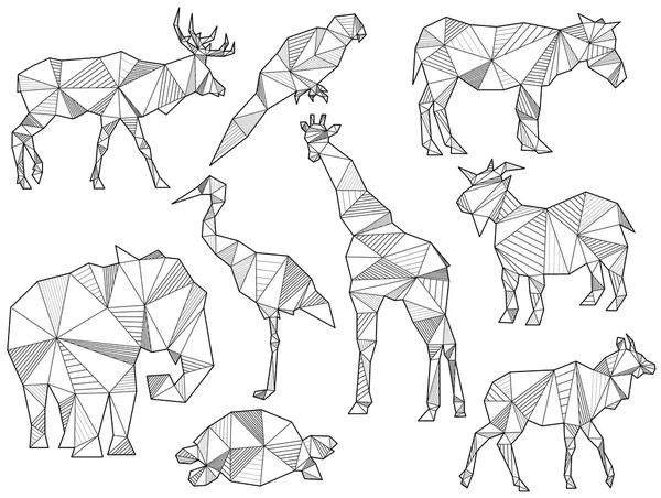 Conjunto vetorial de origami silhuetas animais — Vetor de Stock