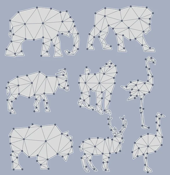 Vektor sadu origami siluety zvířat (slon, lev, kozí, — Stockový vektor