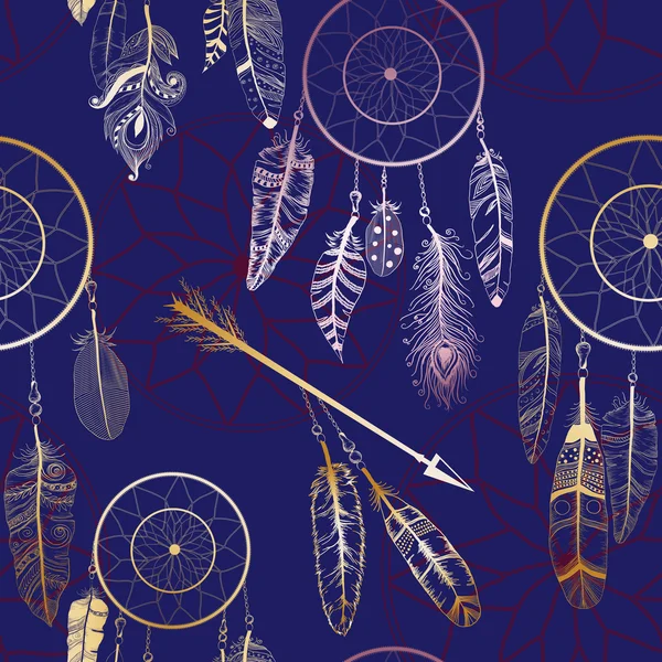 Padrão sem costura com indígena nativo americano caçador de sonhos —  Vetores de Stock