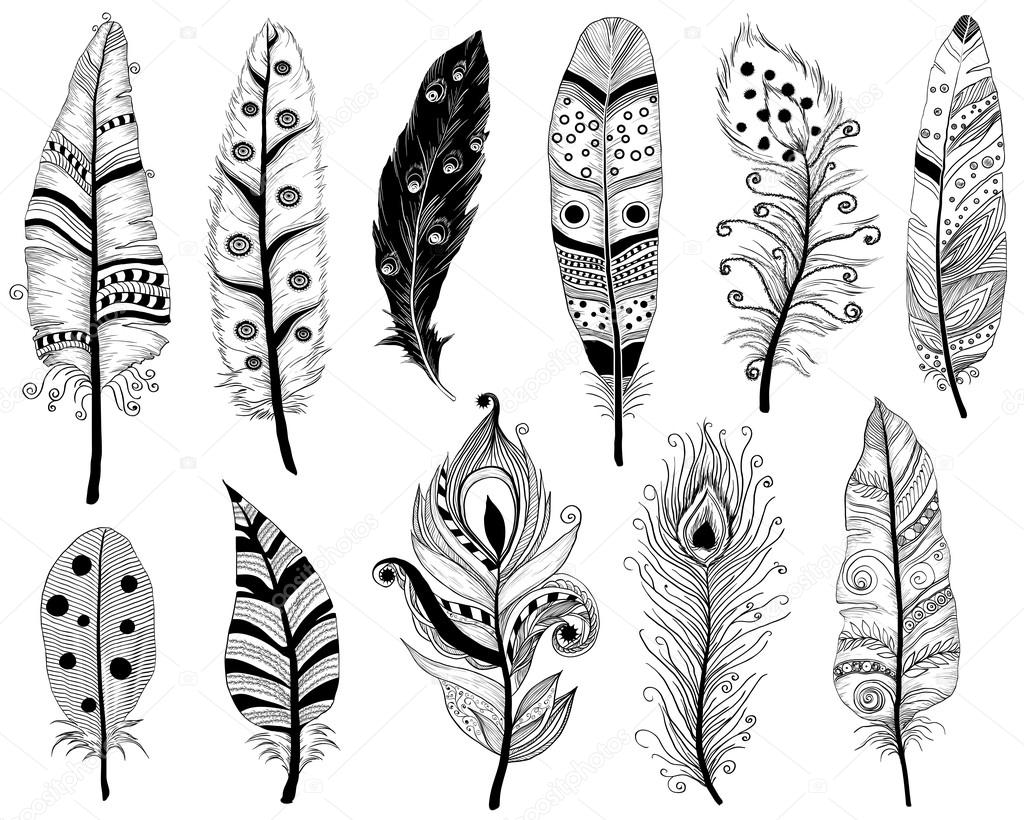 Hand Drawn Doodles vector illustration of Ethnic feathers