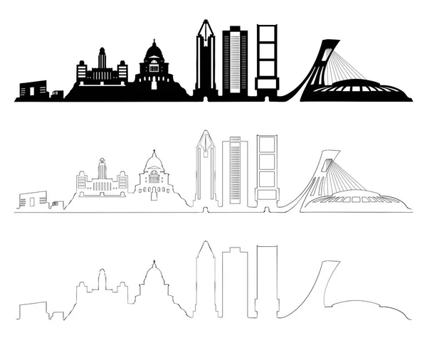 Ensemble skyline de Montréal, noir et blanc — Image vectorielle