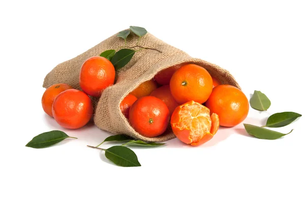 Beyaz arka planda yaprakları olan mandalinalar.