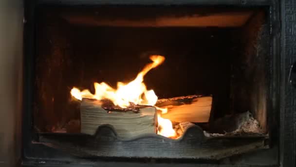 Fuego en una chimenea — Vídeos de Stock