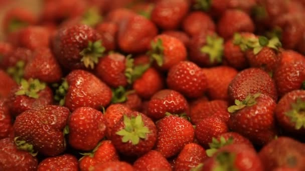 Aardbeien op de markt. Close-up — Stockvideo