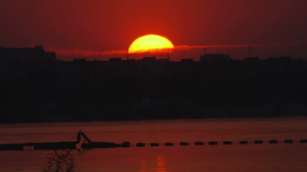 海と街の背景の夕日の timelapce — ストック動画
