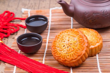 Çince geleneksel festival Mid Sonbahar Festivali moon kek ve çay