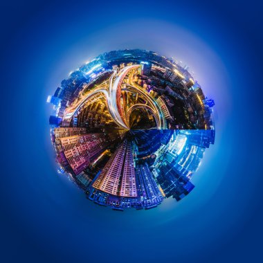 Krakow eski şehrin ana pazar meydanında gece, 360 derece miniplanet (Nasa tarafından döşenmiş bu görüntü unsurları)