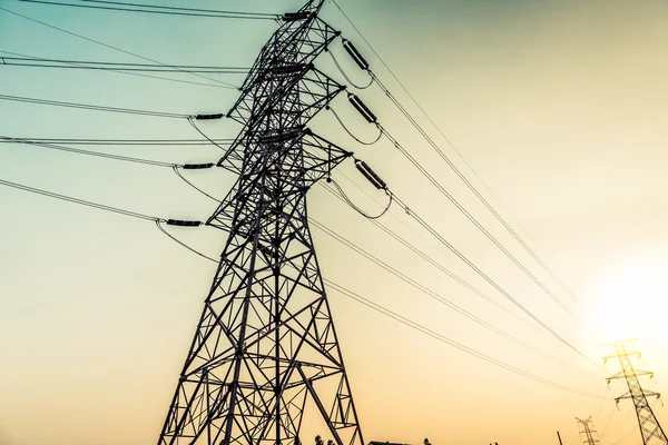 Electric wires on a column about high volt — Stock Photo, Image