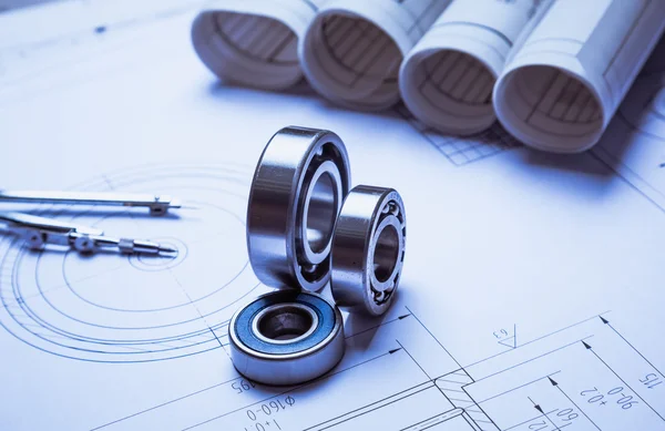 Dibujo técnico y pinza con cojinete — Foto de Stock