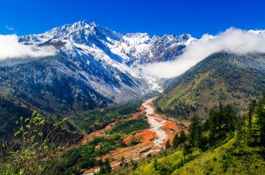 Mt. Gongga(Minya Konka) No.1 buzul yakın çekim. Resimdeki çakılların buzul yüzey var. Sichuan Çin Hailuo vadisinde (Hailuogou) alınan.