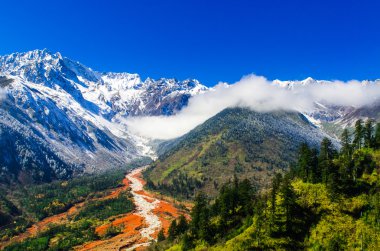 Mt. Gongga(Minya Konka) No.1 buzul yakın çekim. Resimdeki çakılların buzul yüzey var. Sichuan Çin Hailuo vadisinde (Hailuogou) alınan.