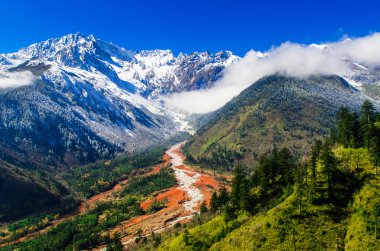 Mt. Gongga(Minya Konka) No.1 buzul yakın çekim. Resimdeki çakılların buzul yüzey var. Sichuan Çin Hailuo vadisinde (Hailuogou) alınan.