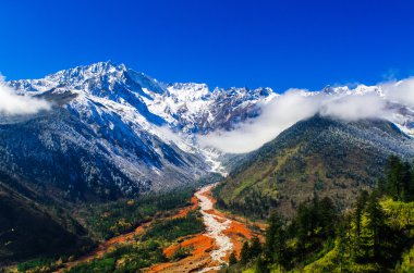 Mt. Gongga(Minya Konka) No.1 buzul yakın çekim. Resimdeki çakılların buzul yüzey var. Sichuan Çin Hailuo vadisinde (Hailuogou) alınan.