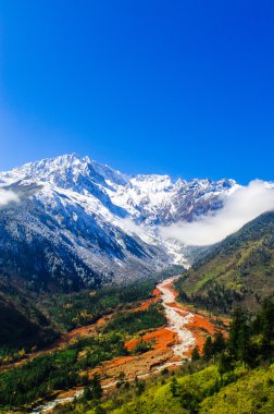 Mt. Gongga(Minya Konka) No.1 buzul yakın çekim. Resimdeki çakılların buzul yüzey var. Sichuan Çin Hailuo vadisinde (Hailuogou) alınan.