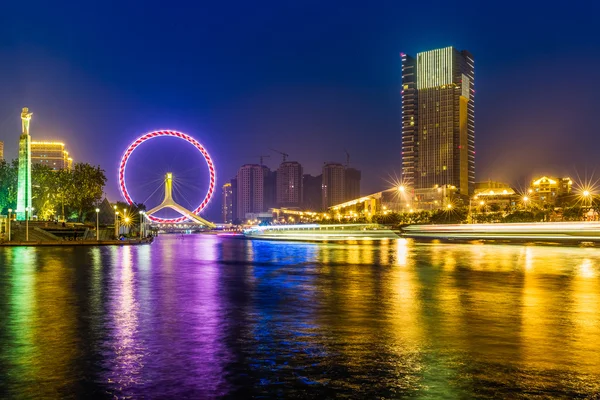 Beautiful night view of the haihe river in tianjin , China — Stock Photo, Image