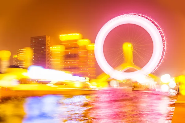 Hermosa vista nocturna del río Haihe en Tianjin, China —  Fotos de Stock