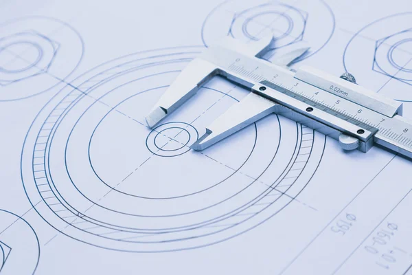 stock image technical drawing and caliper with bearing