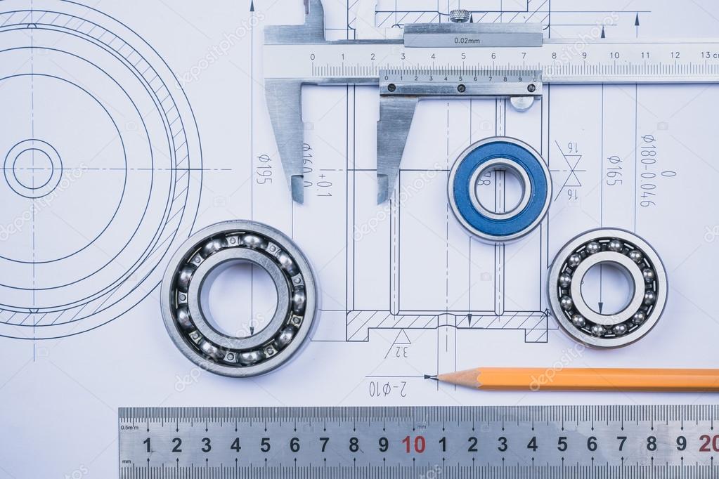 technical drawing and caliper with bearing