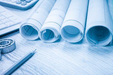İnşaat çizimleri Kaliper Masuralı rulmanlar blueprint mimari ve yapı kavramı üzerinde slayt.