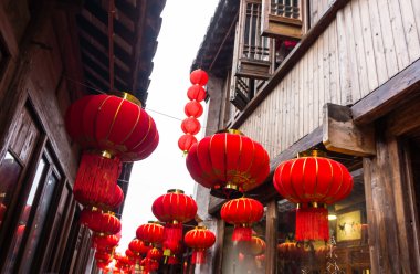 Festival Çin kırmızı fener süslemeleri