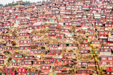 Sichuan, Çin - Eylül 19 2014: larung gar (larung beş İlimler Budist Akademisi). ünlü rahipleri seda, sichuan, Çin.