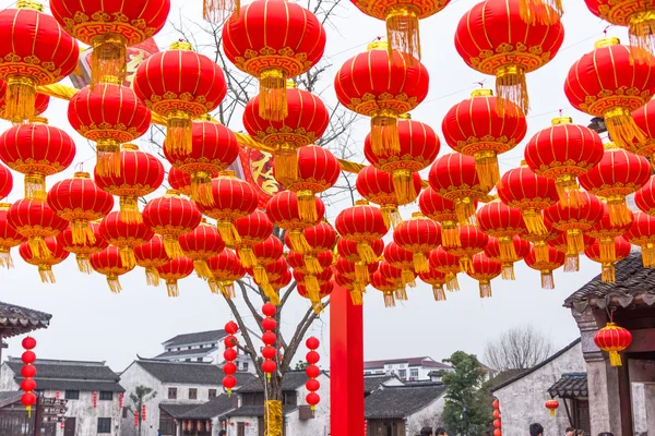 Festive chinese red lantern decorations — Stock Photo, Image