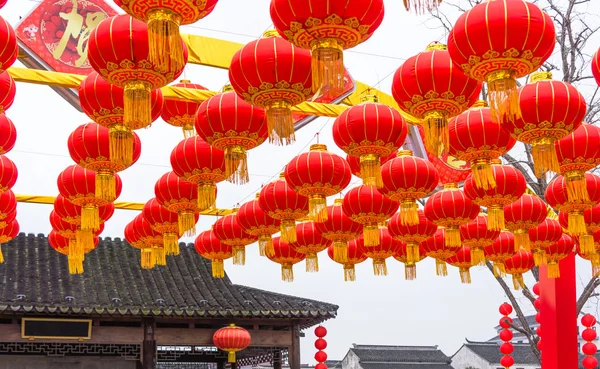 Festive chinese red lantern decorations — Stock Photo, Image