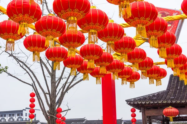 Festive chinese red lantern decorations — Stock Photo, Image