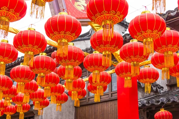 Festive chinese red lantern decorations — Stock Photo, Image