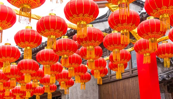 Festive chinese red lantern decorations — Stock Photo, Image