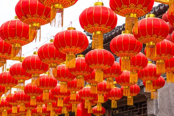 Festive chinese red lantern decorations — Stock Photo, Image