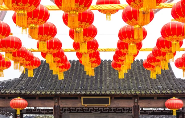 Festive chinese red lantern decorations — Stock Photo, Image