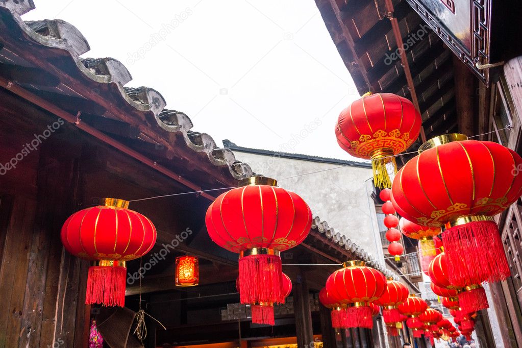 Festive chinese red lantern decorations