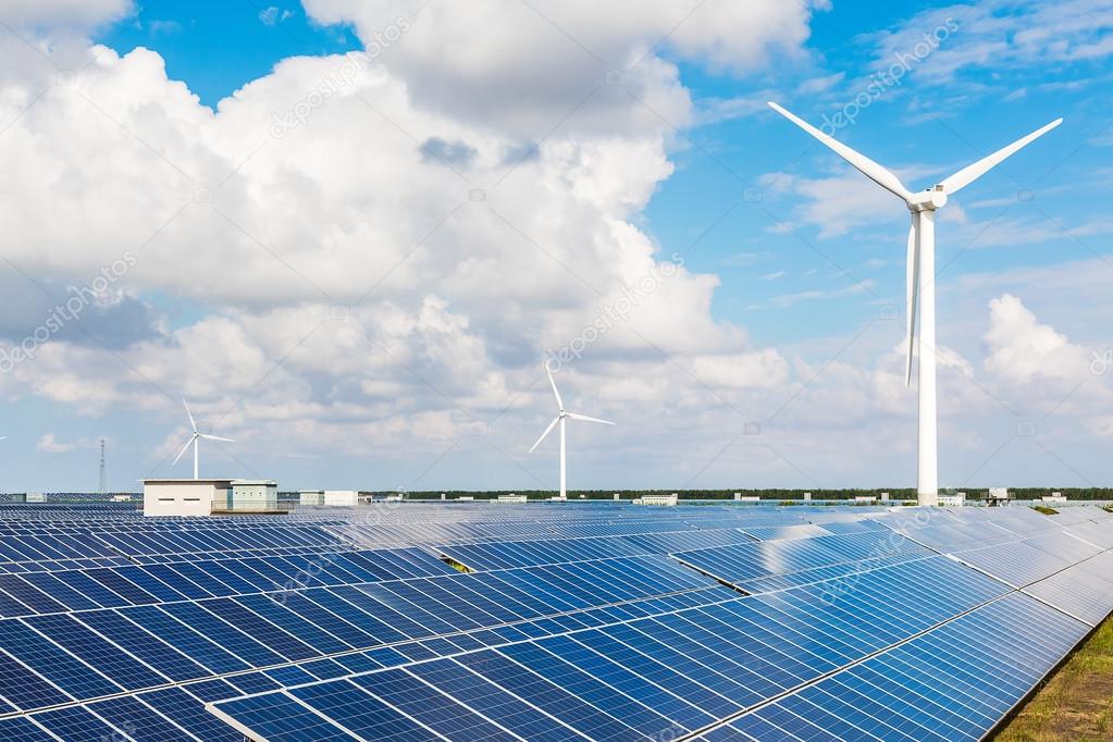 Wind turbines and solar panels. Green energy Stock Photo by ©fanjianhua