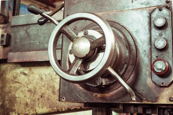 The handle on the lathe, close-up — Stock Photo, Image