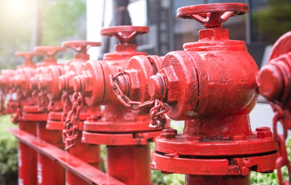 Linie červený požární hydrant — Stock fotografie