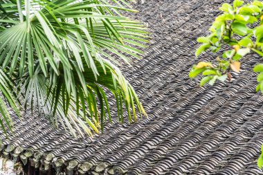 Şafakta kırsal Çin'deki eski Çin çatılar