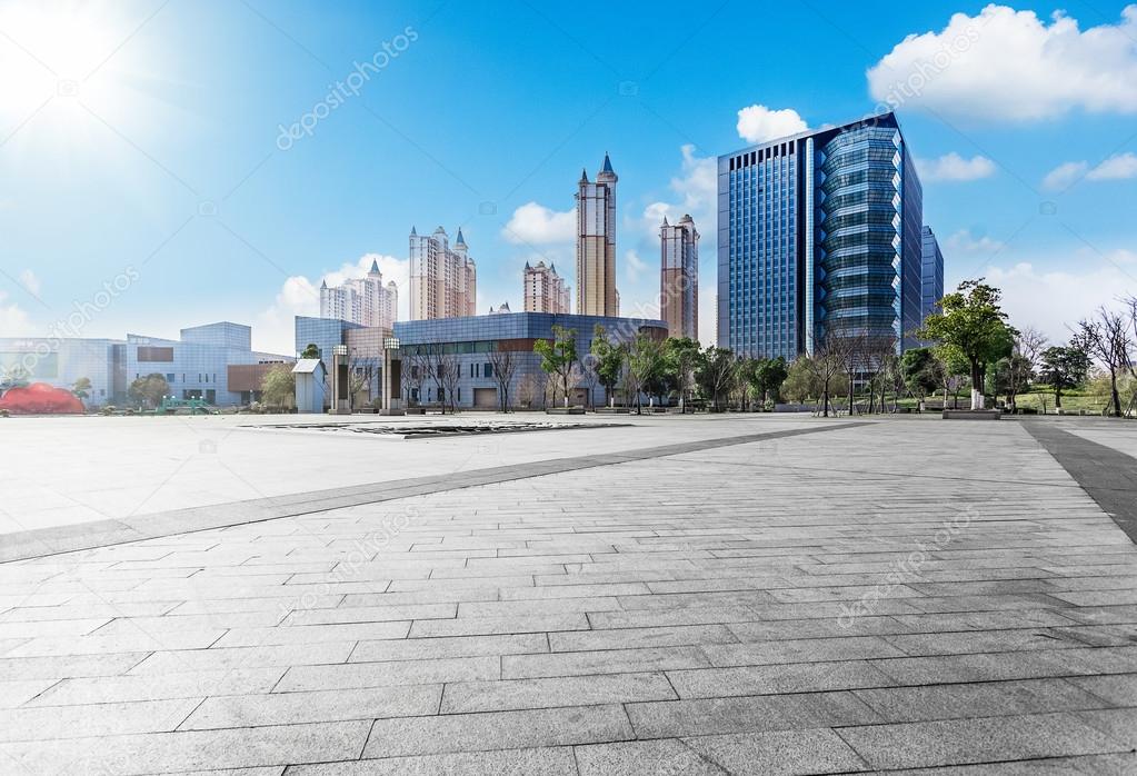 modern square with skyline and cityscape background