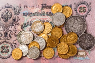 Altın ve gümüş paralar içinde belgili tanımlık geçmiş Rus İmparatorluğu'nun ko