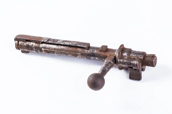 Artículo para el mecanismo de disparo del rifle militar sobre un fondo blanco — Foto de Stock