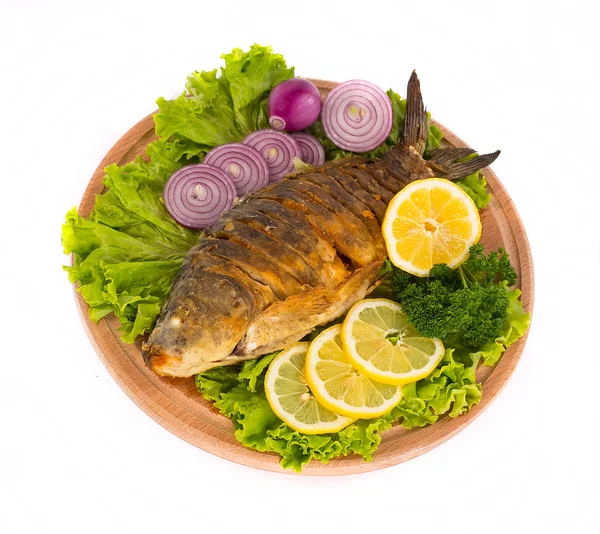 Stekt fisk med färska örter och citron — Stockfoto