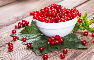 Ahşap arka plan üzerinde taze kuş üzümü