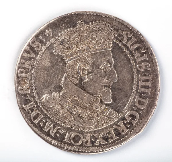 Antique silver Polish coin. King Sigismund III Vasa. Obverse. Is — Stock Photo, Image