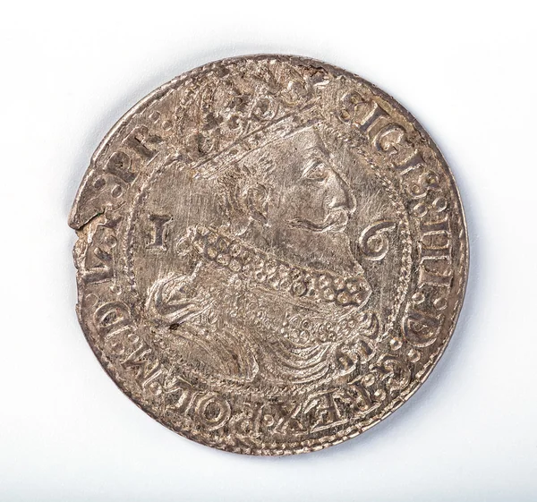 Antique silver Polish coin. King Sigismund III Vasa. Obverse. Is — Stock Photo, Image