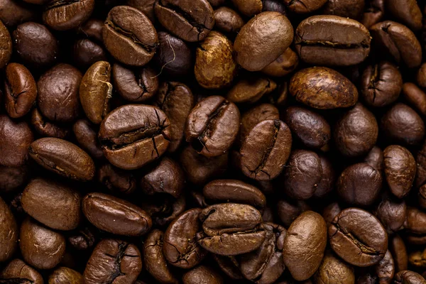 Čerstvé Pražené Kávové Zrno Pozadí Pozadí Pražených Kávových Zrn Pohled — Stock fotografie