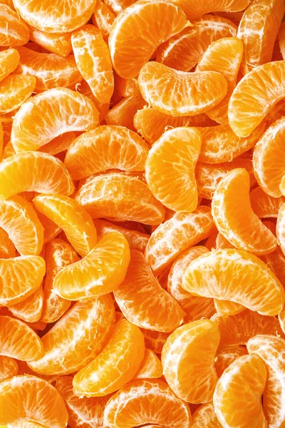 Segmentos Mandarina Textura Fondo Naranja Puesta Plana Vista Superior Cítricos —  Fotos de Stock