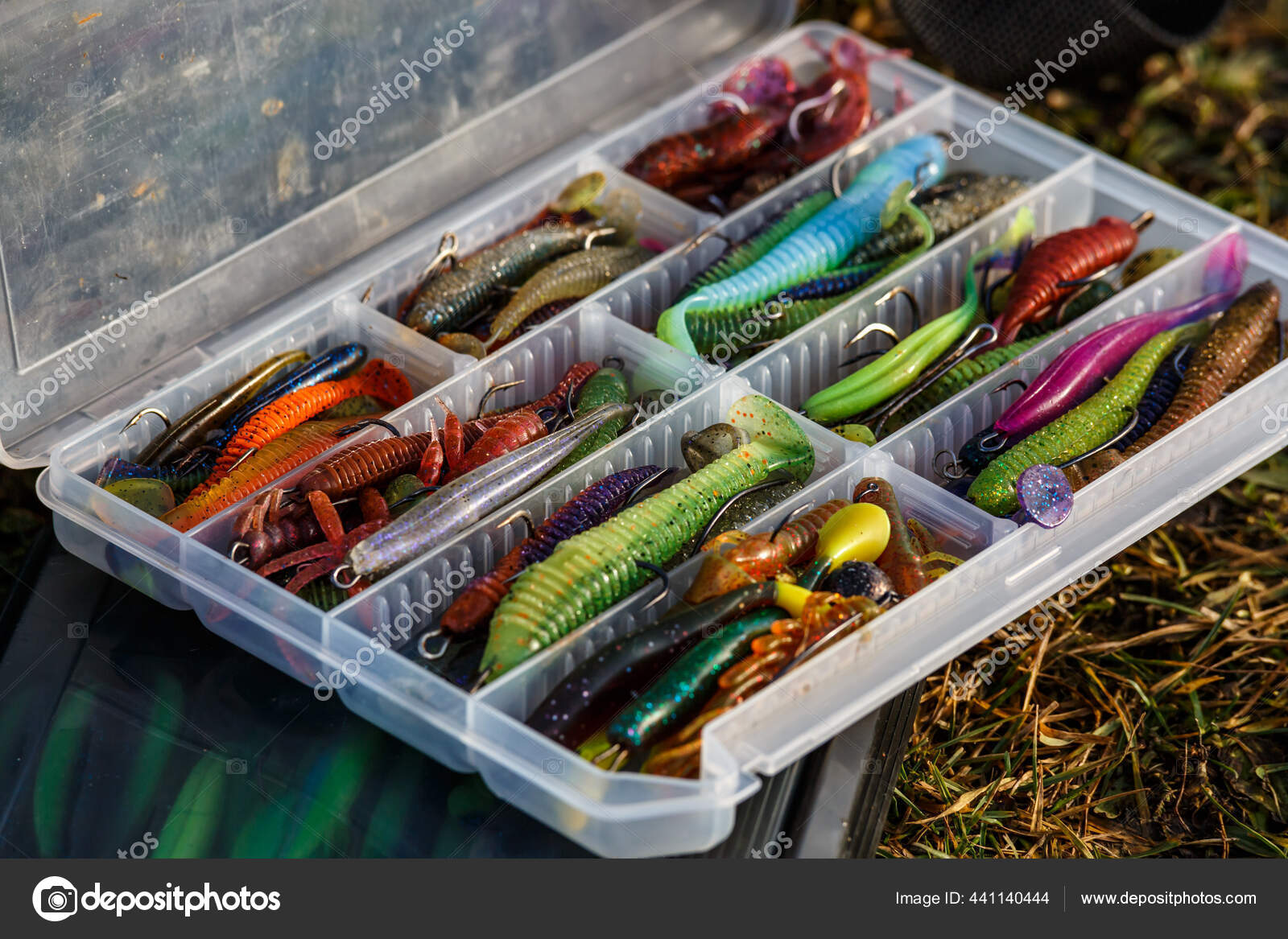 Large Fisherman's Tackle Box Fully Stocked Lures Gear Fishing Fishing —  Stock Photo © bukhta79 #441140444